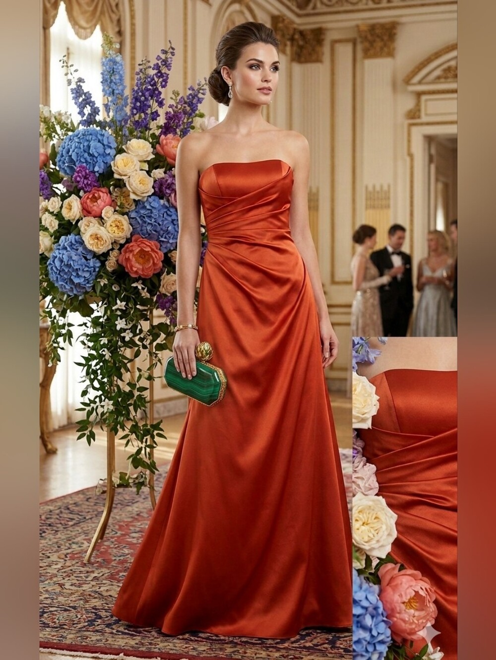 Alfred Angelo Strapless Satin Gown in Copper Orange